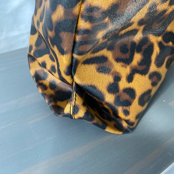 MMS Leopard Print Tote Bag Mobwife VTG Y2K Gold Brown Faux Leather Drawstring - Picture 3 of 10